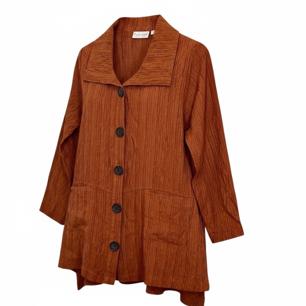 Habitat Oversized Crinkle Tunic Blouse Lagenlook Textured Button Front Shirt